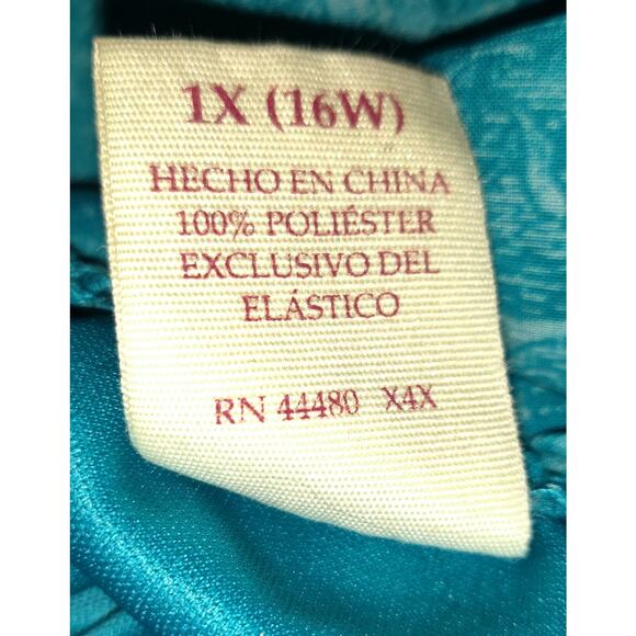 Faded Glory Teal Maxi Dress Sz 1X 16 Y2K Turquoise Ruffle Romantic Flowy Beach - Picture 8 of 10